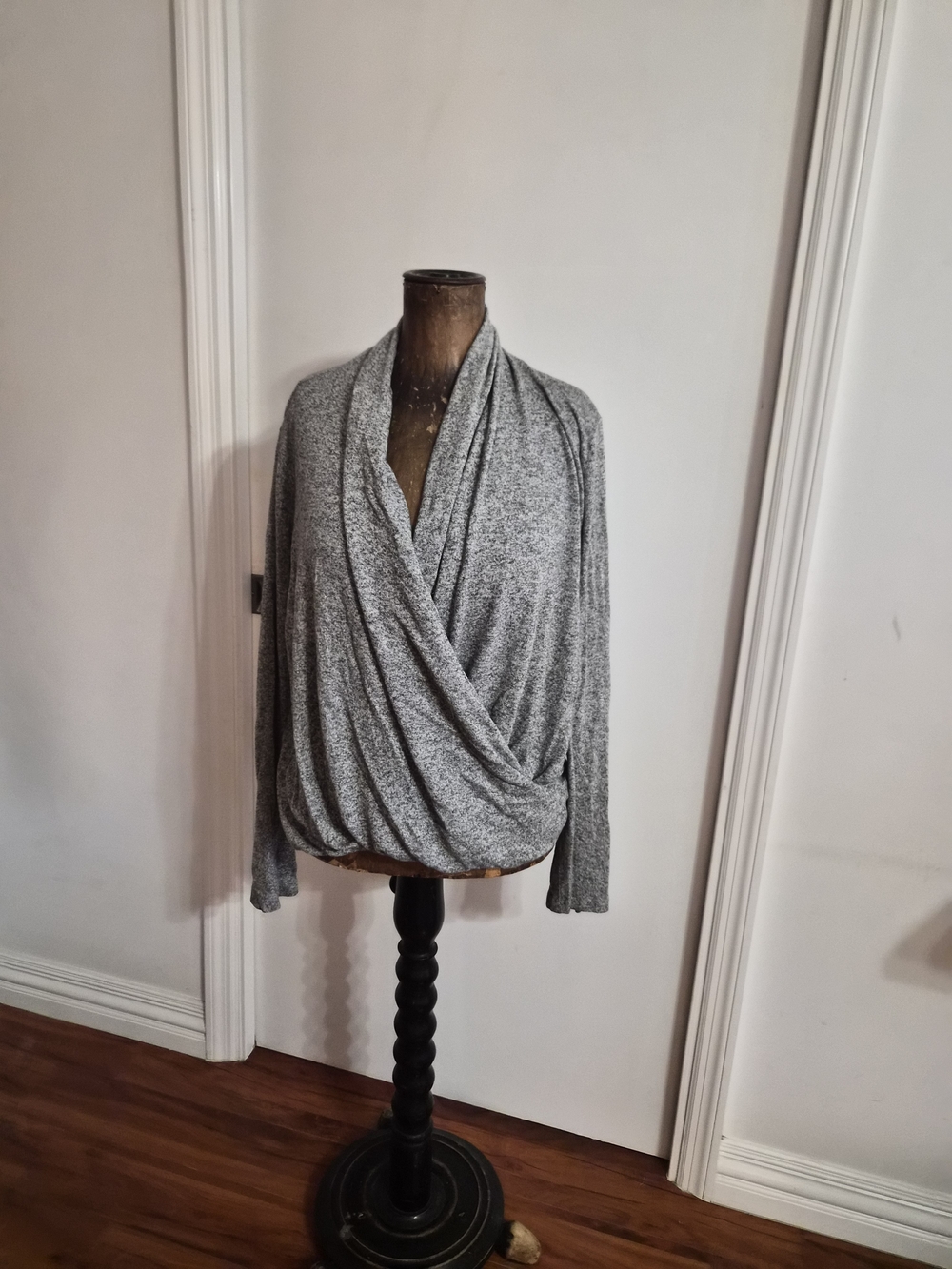 Women's Heather Gray Draped Wrap Sweater